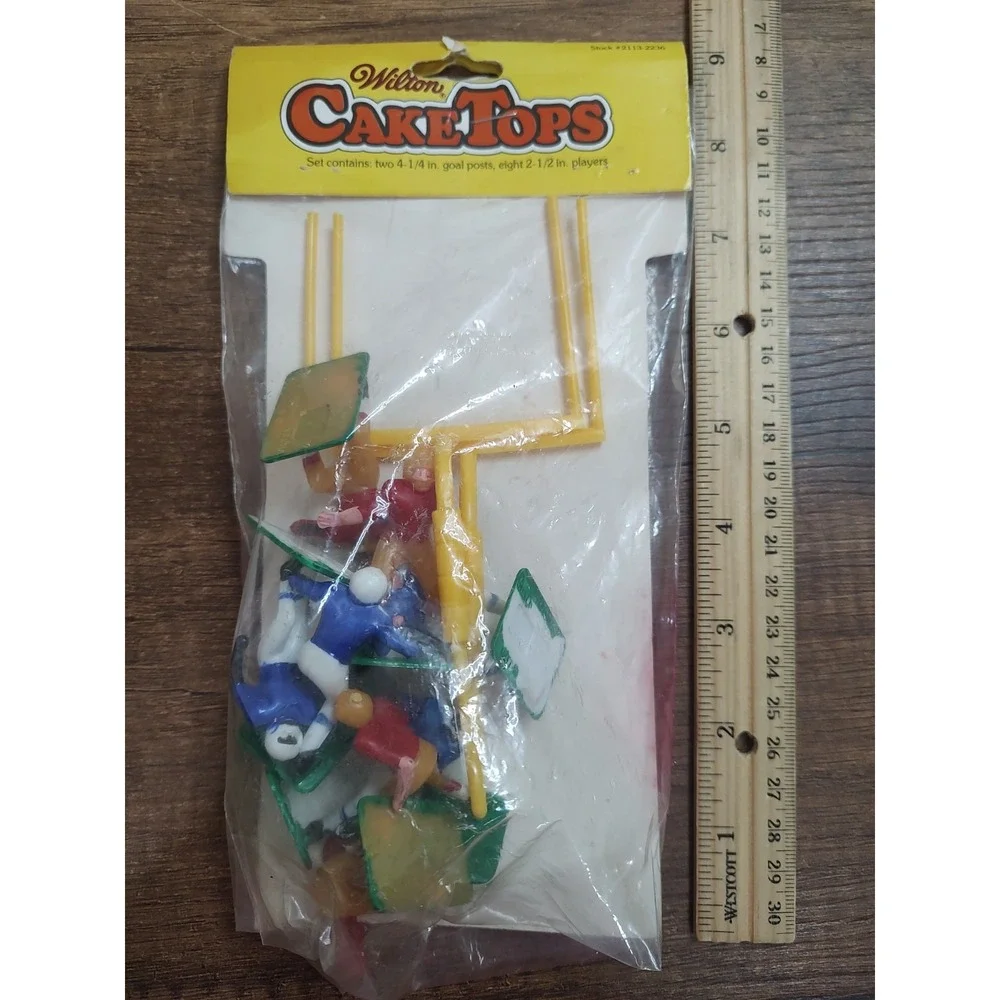 Vintage 1970s 1980s Wilton Super Bowl Football Team 10 Piece Set Cake Topper Set